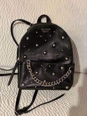 Victoria's Secret Black Studded Mini Backpack with Chain Accent